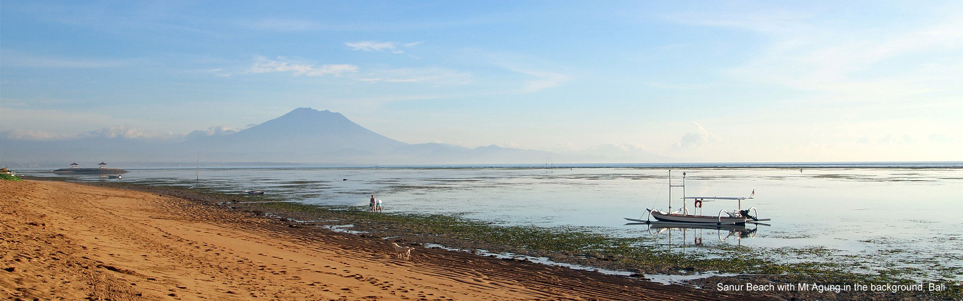 Early morning on Sanur Beach with Mt Agung in the background, Bali
